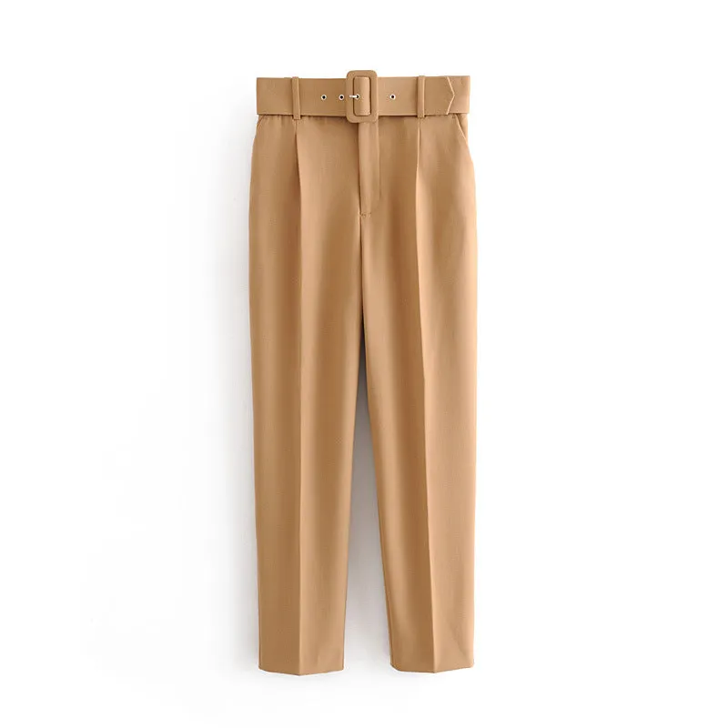 High waist casual cropped pants