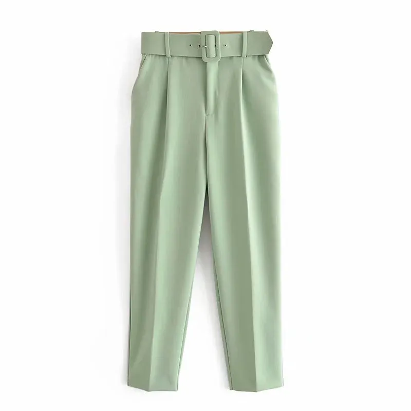 High waist casual cropped pants