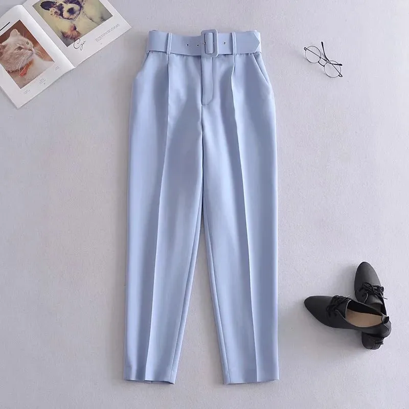 High waist casual cropped pants