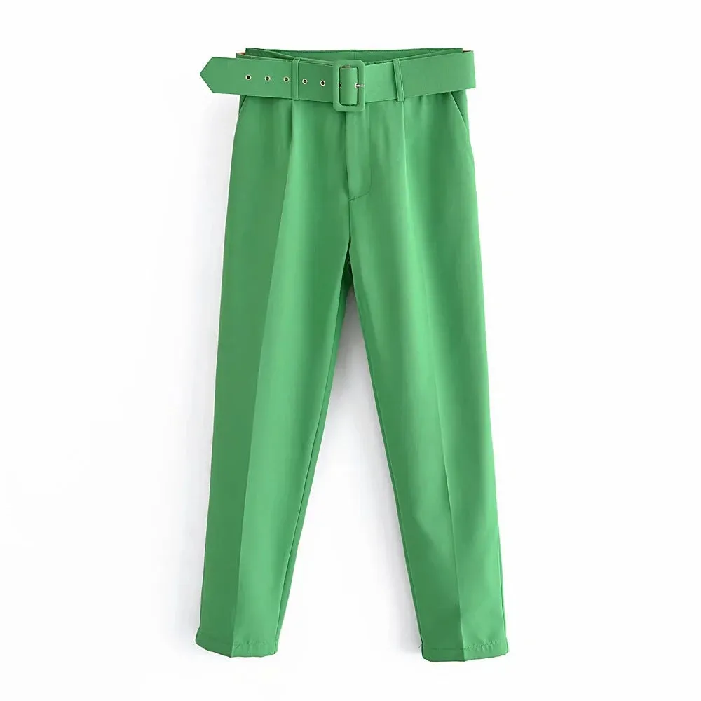 High waist casual cropped pants
