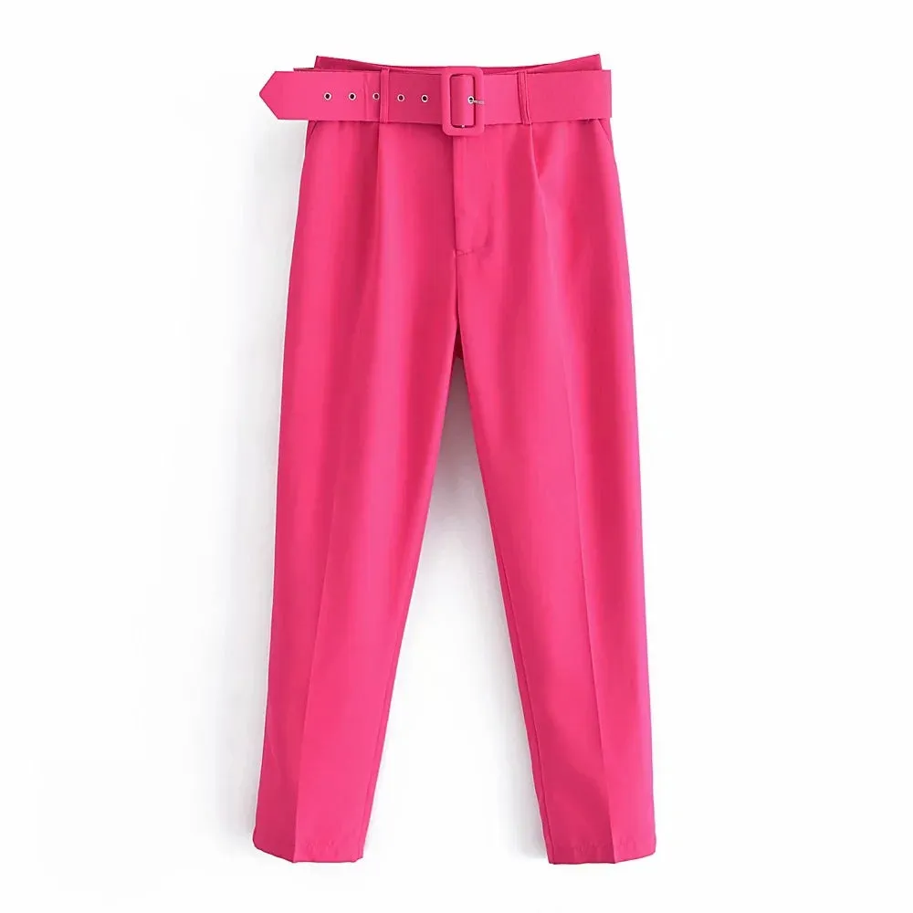 High waist casual cropped pants