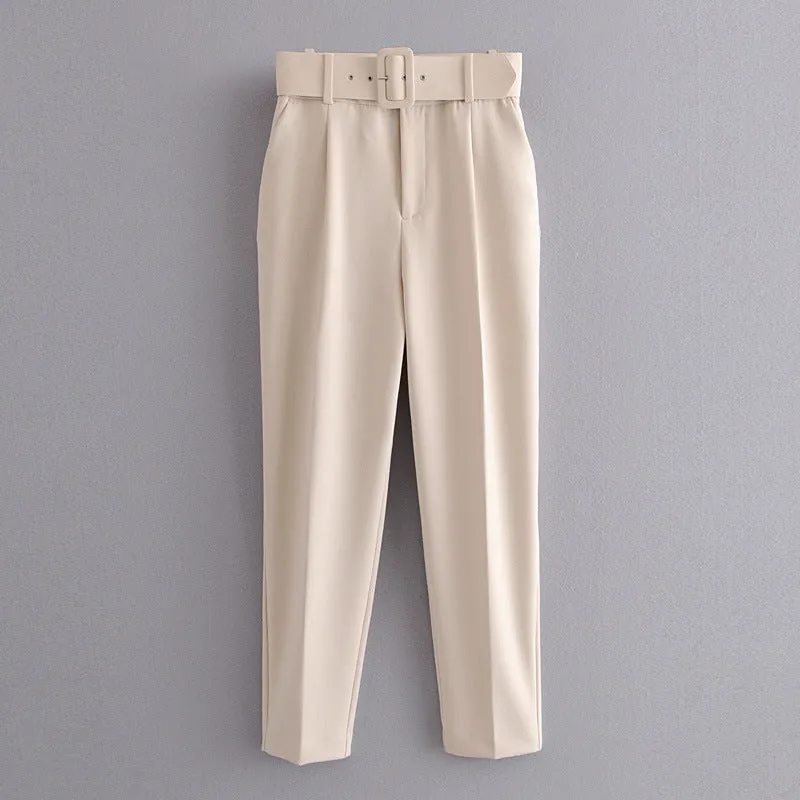 High waist casual cropped pants
