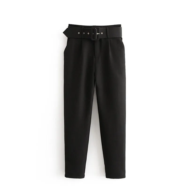 High waist casual cropped pants
