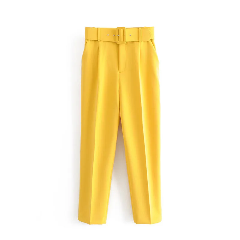 High waist casual cropped pants