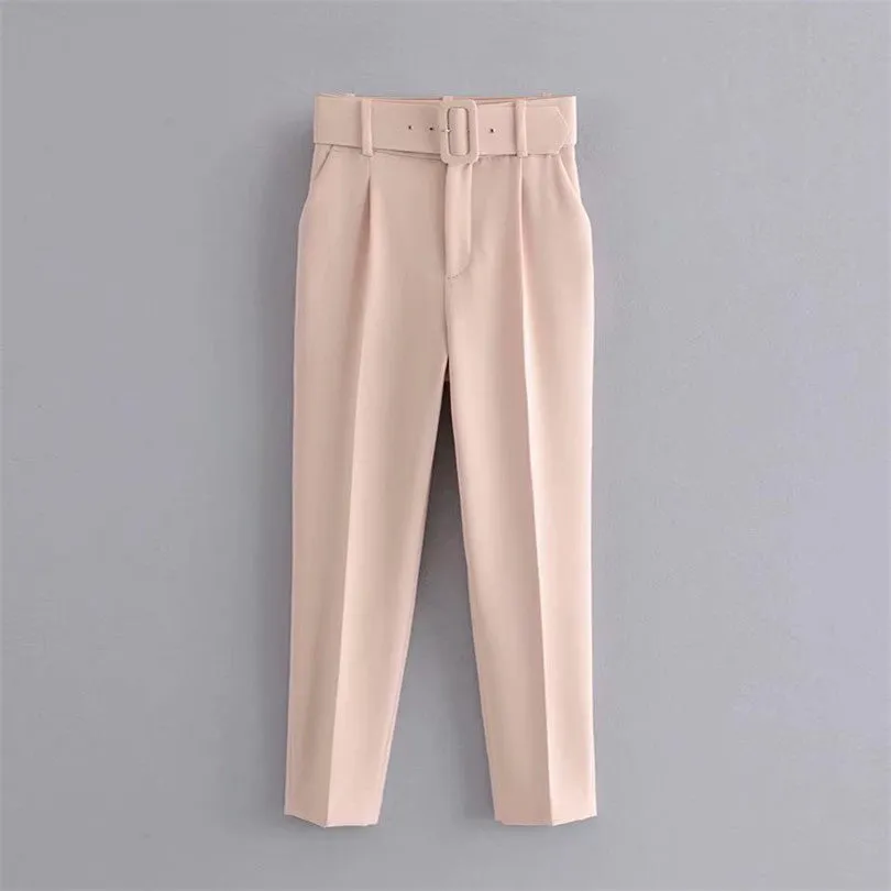 High waist casual cropped pants