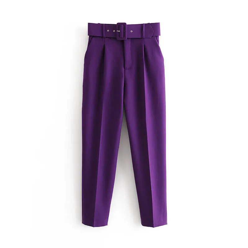 High waist casual cropped pants