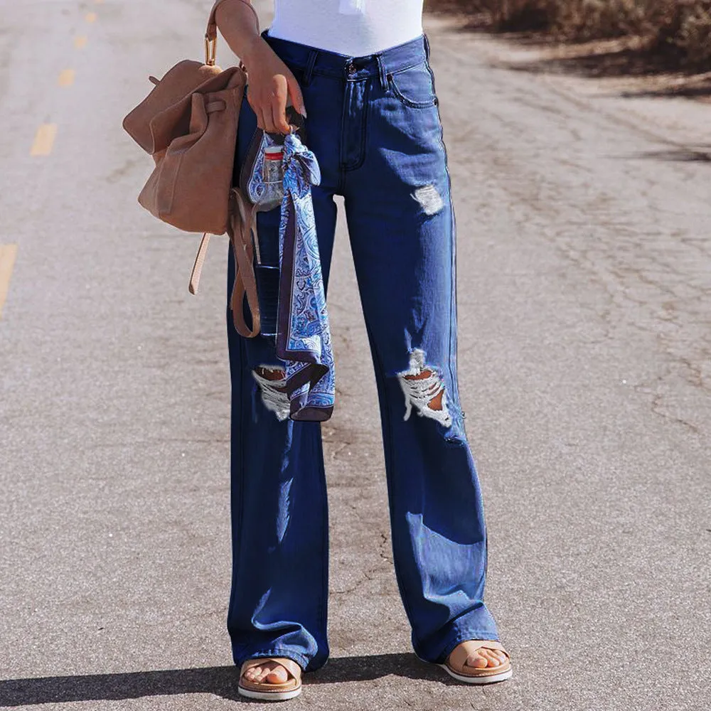 High Waist Denim Casual Pants