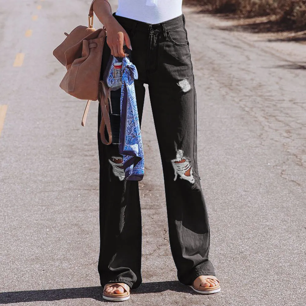 High Waist Denim Casual Pants
