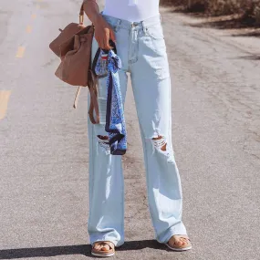 High Waist Denim Casual Pants
