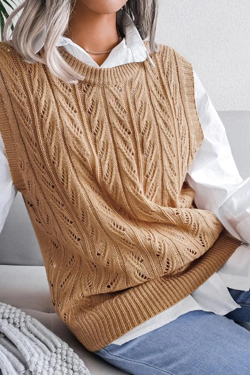 HOLLOW KNIT VEST SWEATER FOR WOMEN