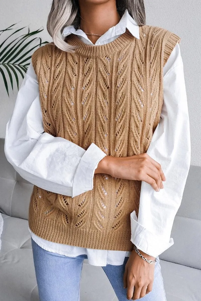 HOLLOW KNIT VEST SWEATER FOR WOMEN