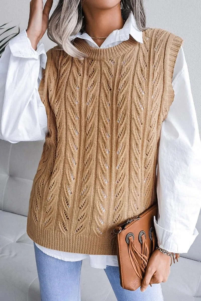 HOLLOW KNIT VEST SWEATER FOR WOMEN