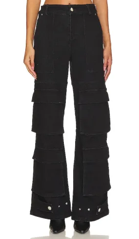 h:ours Pamela Oversized Cargo Pants in Black