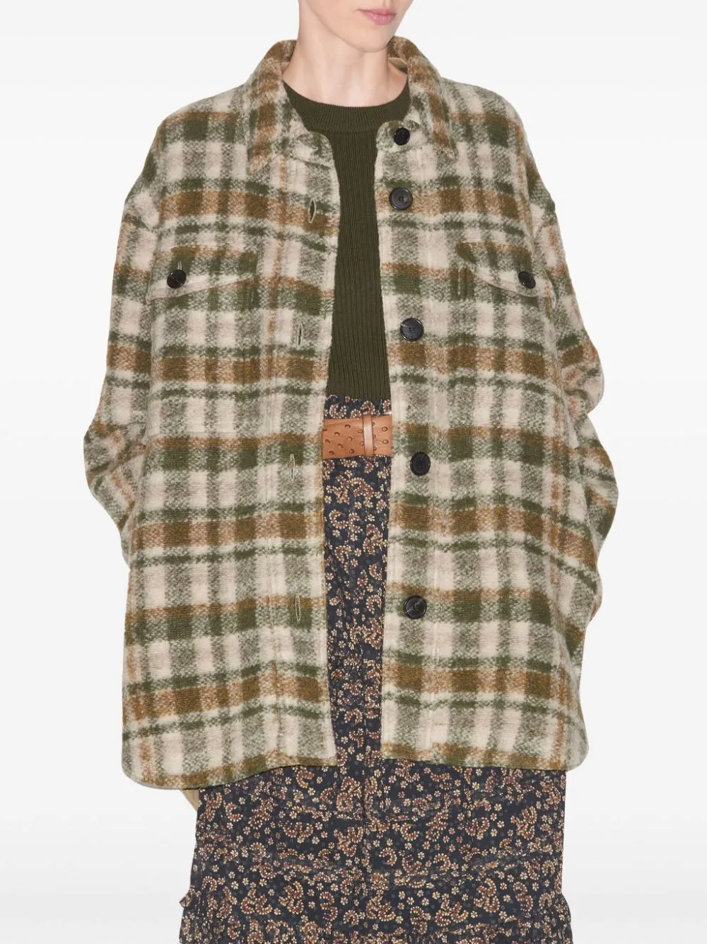 ISABEL MARANT ETOILE Chic Green Checkered Wool-Blend Jacket