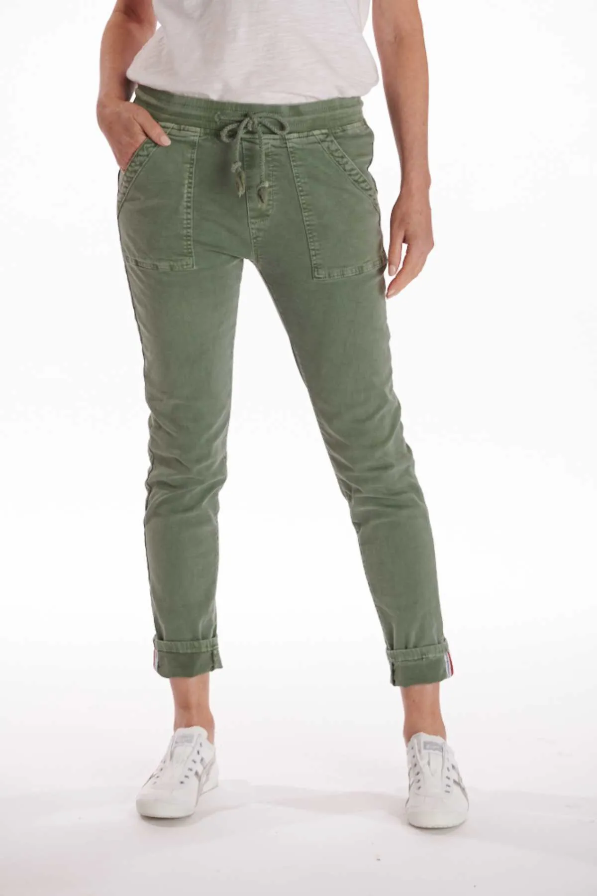ITALIAN STAR  Drill Jogger with Lurex Trim - Khaki