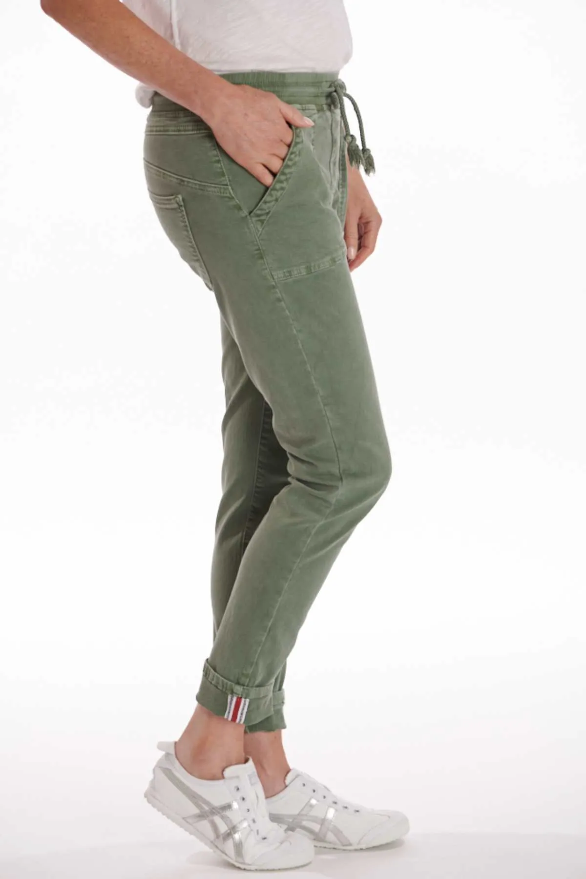 ITALIAN STAR  Drill Jogger with Lurex Trim - Khaki
