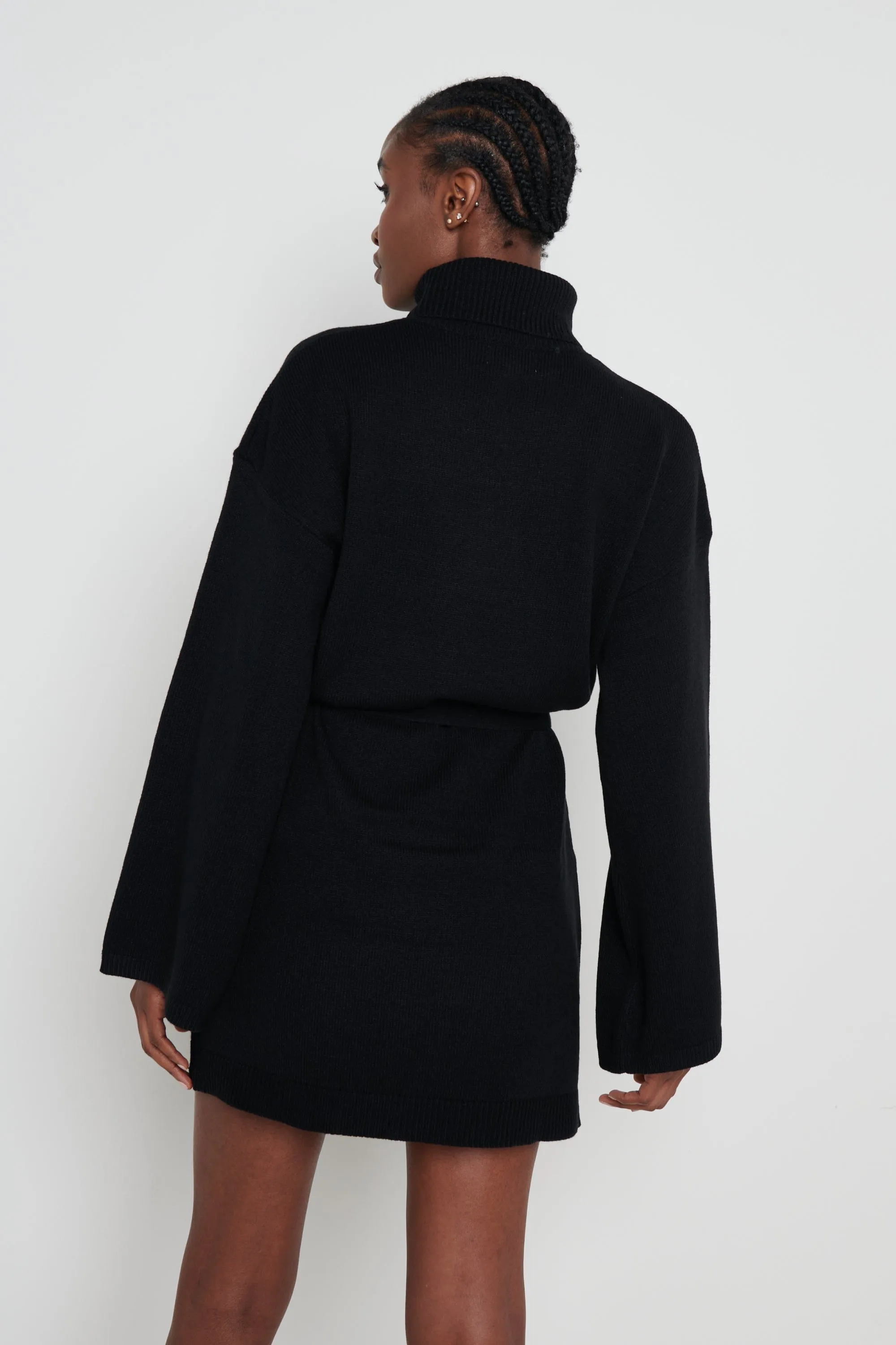 Jayda Knit Roll Neck Dress - Black