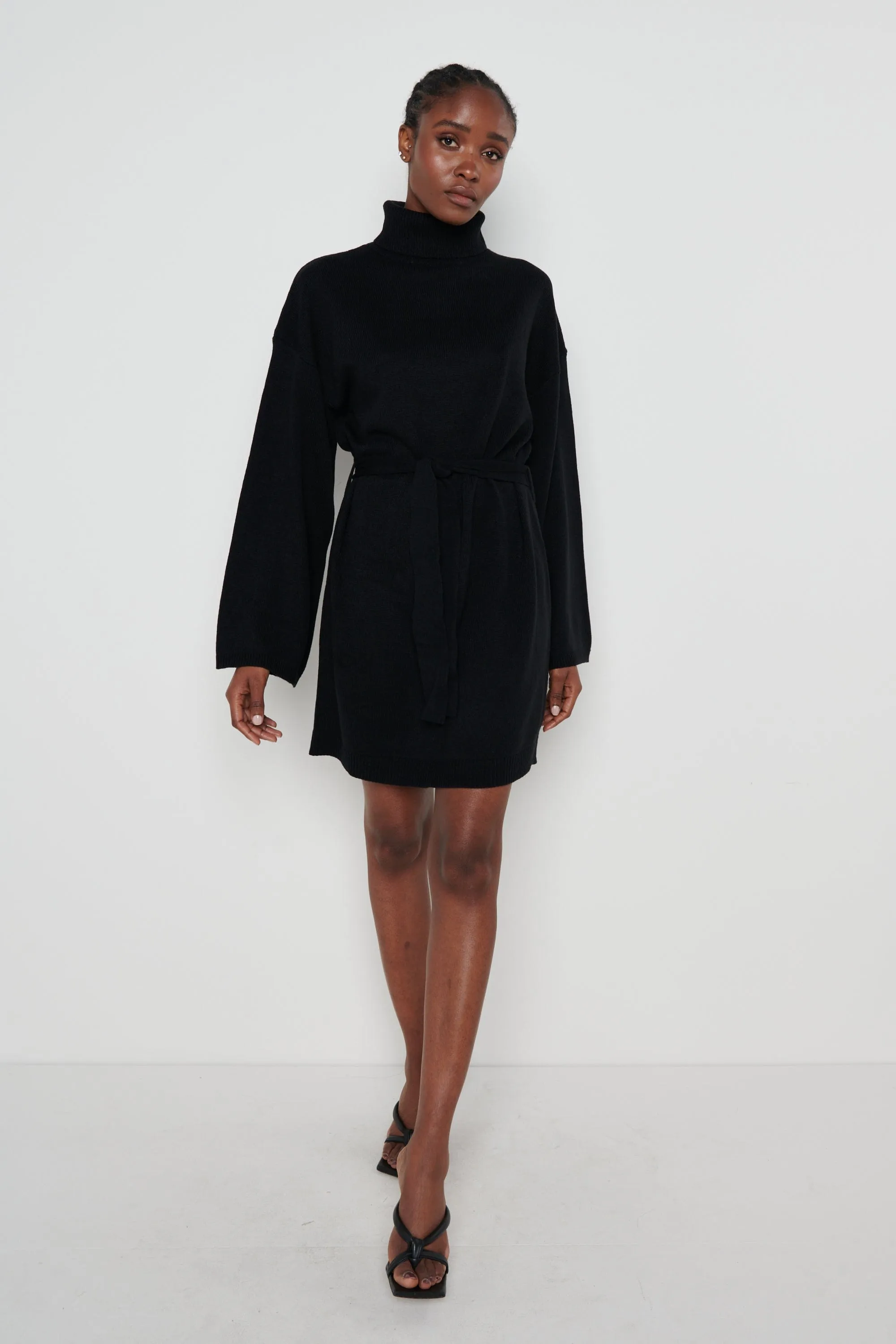 Jayda Knit Roll Neck Dress - Black