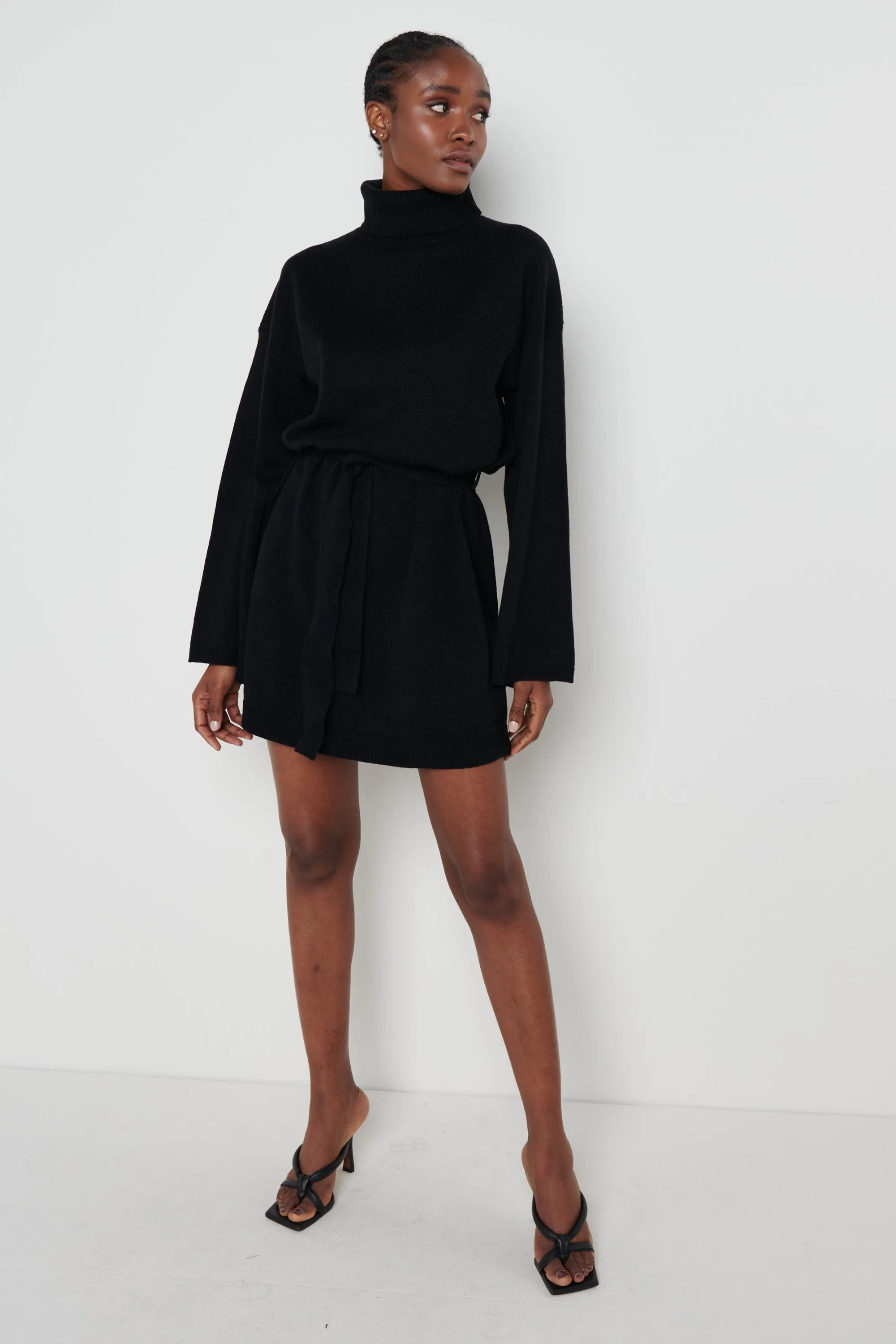 Jayda Knit Roll Neck Dress - Black