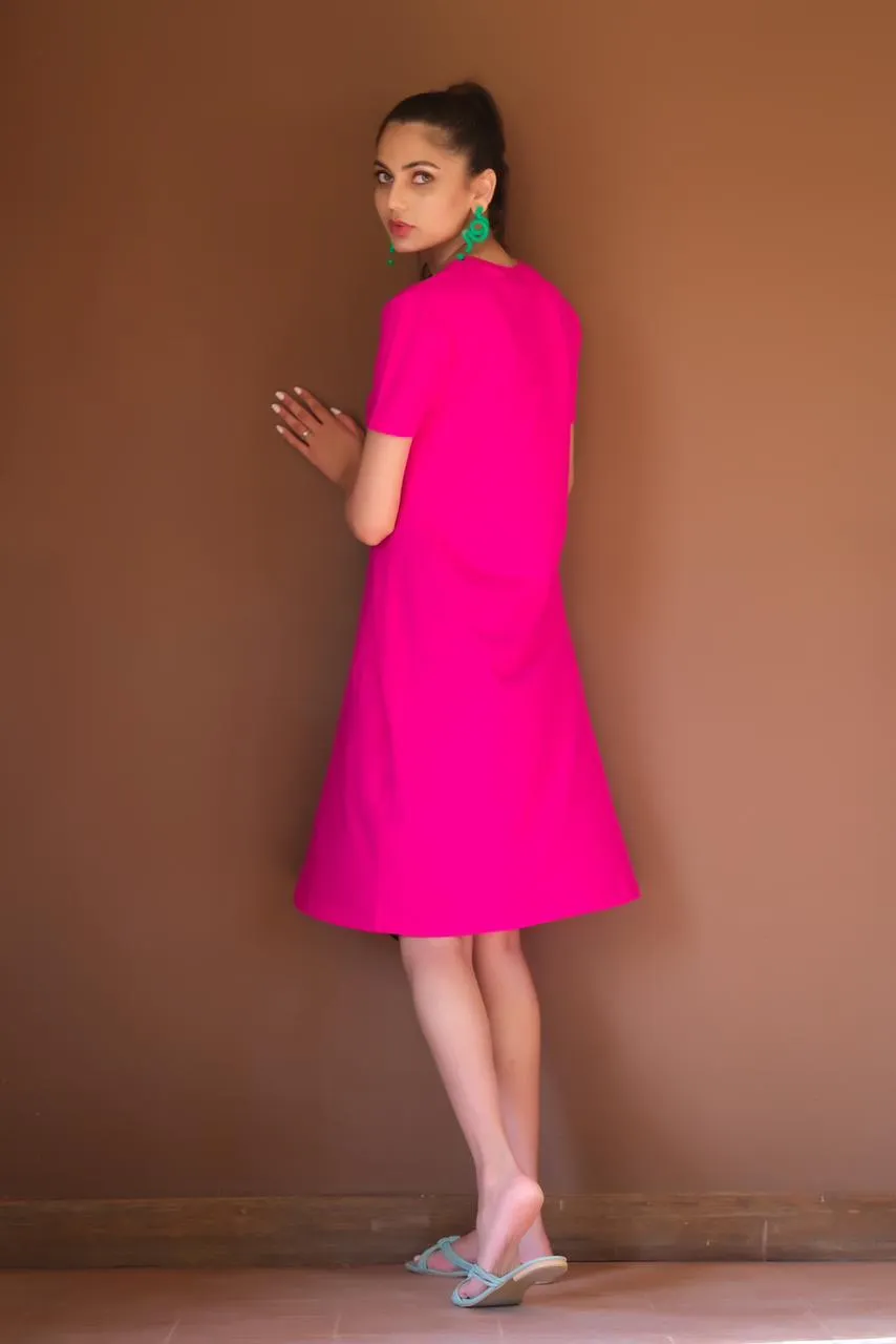 Jersey Knit Midi Dress - Hot Pink