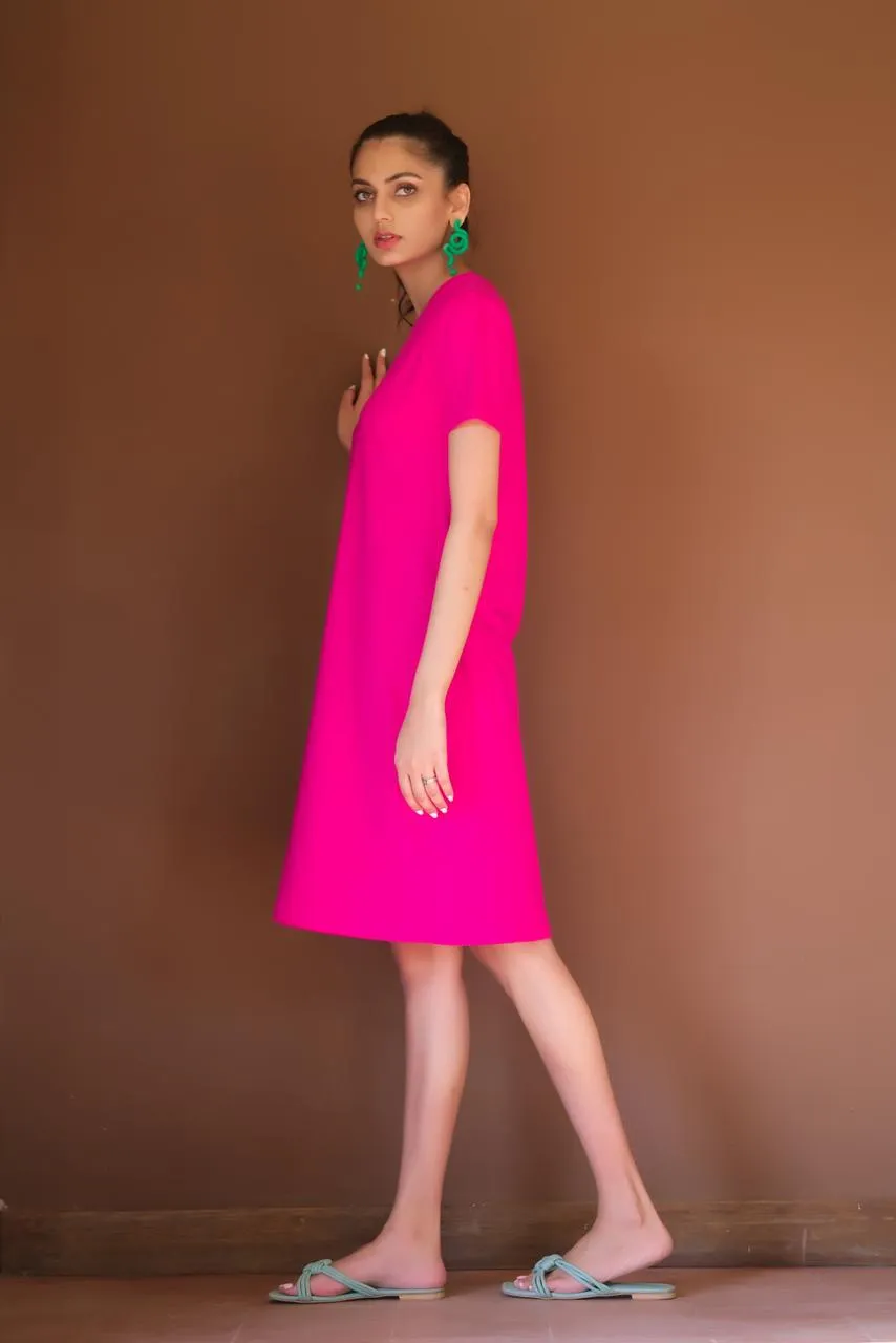 Jersey Knit Midi Dress - Hot Pink