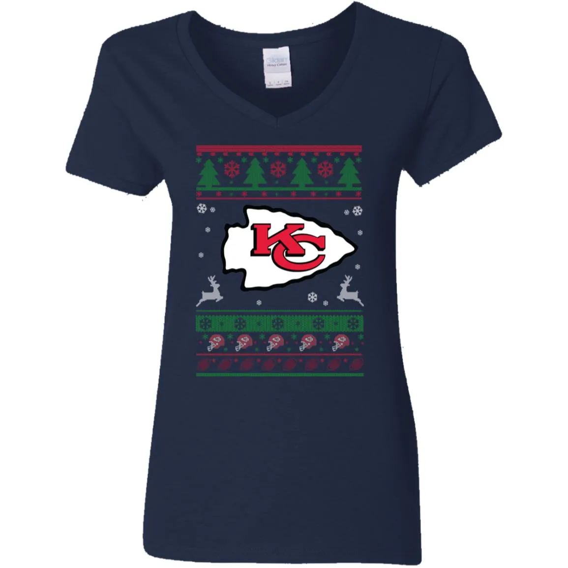 Kansas City Chiefs Logo Football Teams Ugly Christmas Sweater Women V-Neck T-Shirt