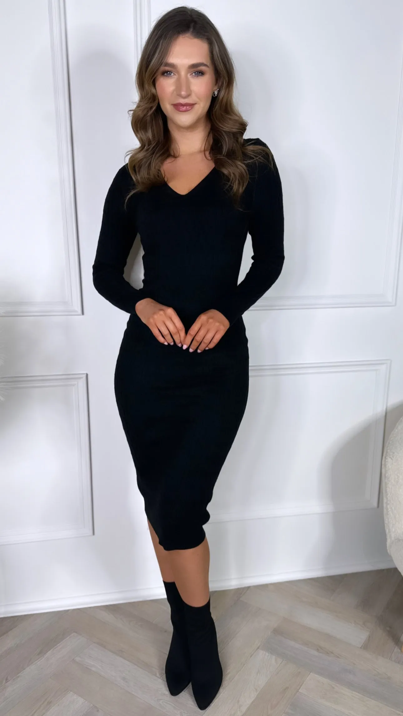 Kerensa Black Cable Knit Midi Dress