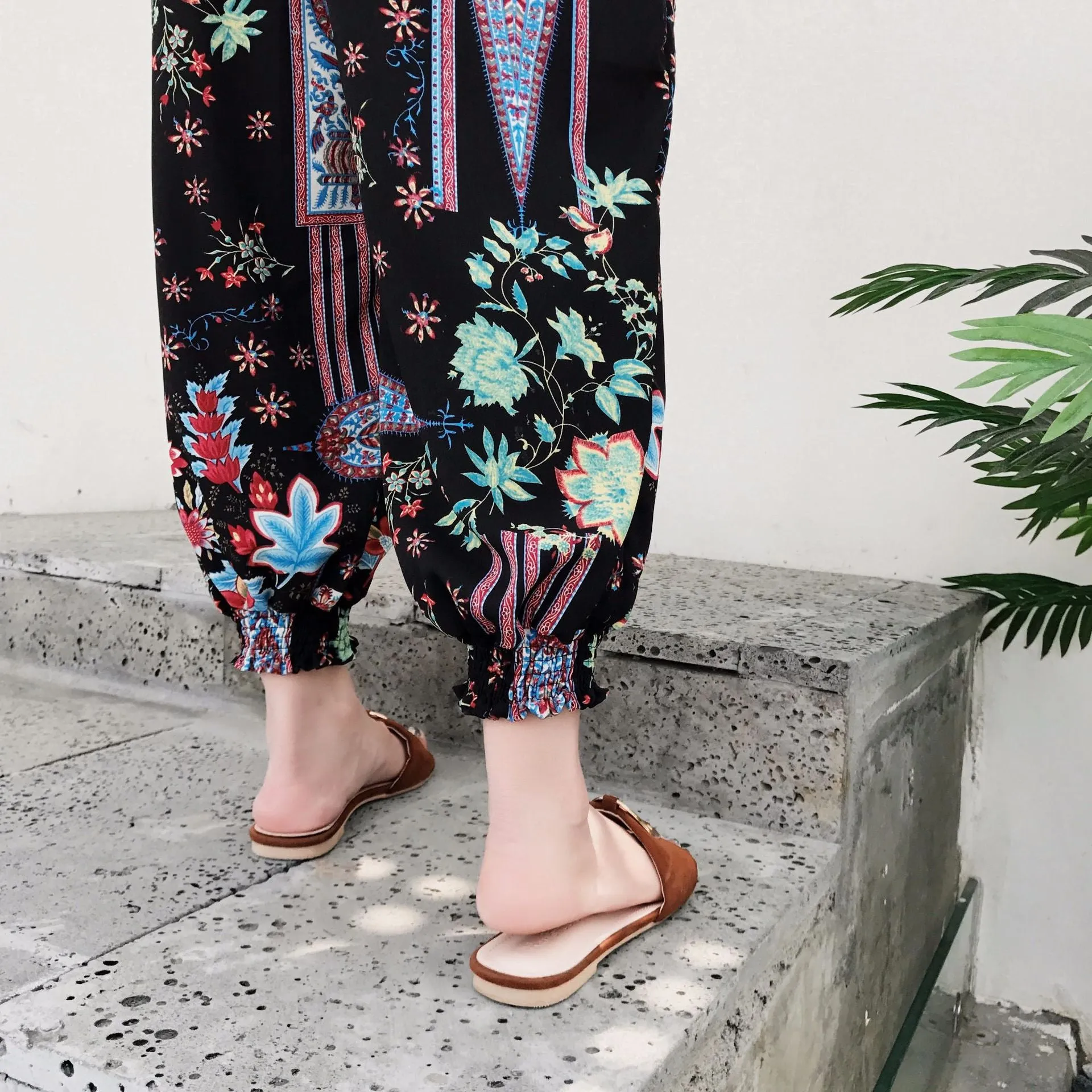 Korean Chiffon Casual Pants Women Loose Feminine High Waist Ankle-Length Lantern Pants