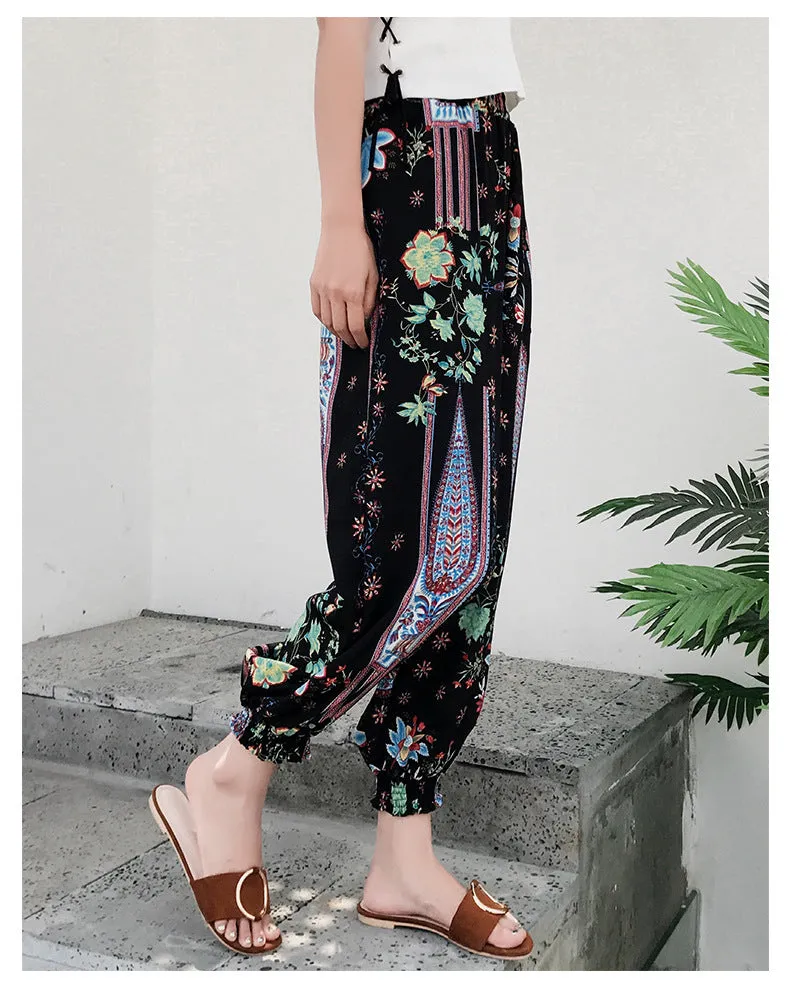 Korean Chiffon Casual Pants Women Loose Feminine High Waist Ankle-Length Lantern Pants