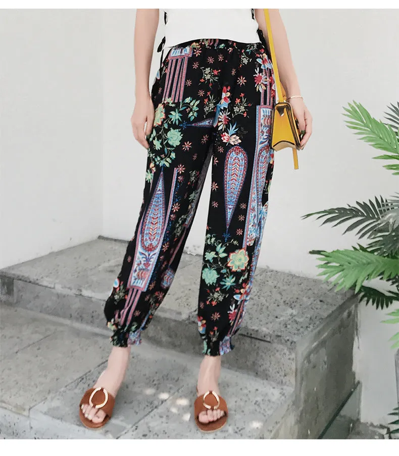 Korean Chiffon Casual Pants Women Loose Feminine High Waist Ankle-Length Lantern Pants