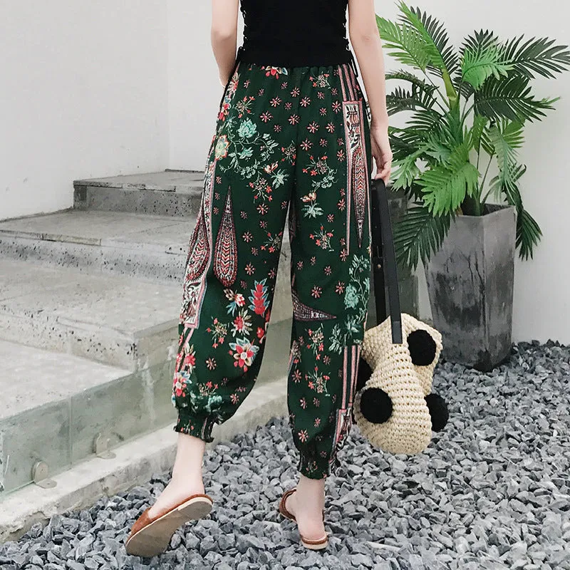 Korean Chiffon Casual Pants Women Loose Feminine High Waist Ankle-Length Lantern Pants