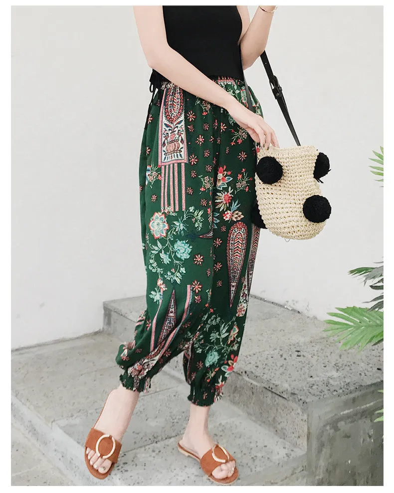 Korean Chiffon Casual Pants Women Loose Feminine High Waist Ankle-Length Lantern Pants