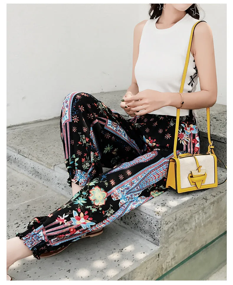 Korean Chiffon Casual Pants Women Loose Feminine High Waist Ankle-Length Lantern Pants