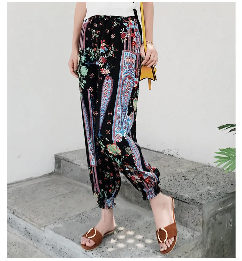 Korean Chiffon Casual Pants Women Loose Feminine High Waist Ankle-Length Lantern Pants