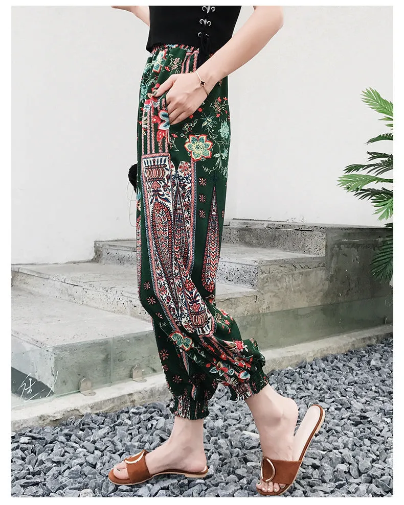 Korean Chiffon Casual Pants Women Loose Feminine High Waist Ankle-Length Lantern Pants