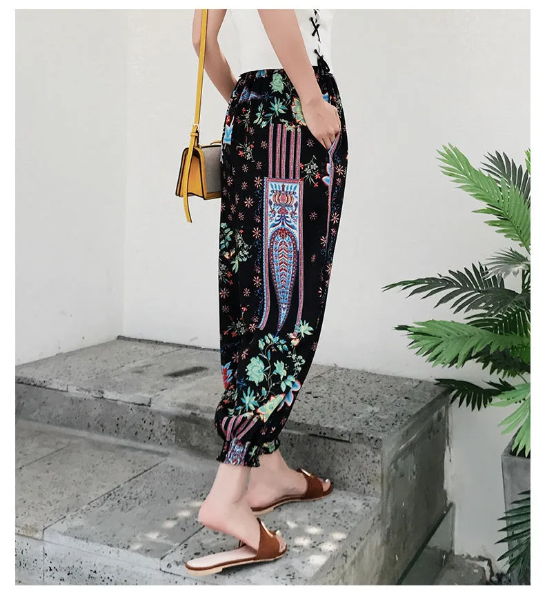 Korean Chiffon Casual Pants Women Loose Feminine High Waist Ankle-Length Lantern Pants