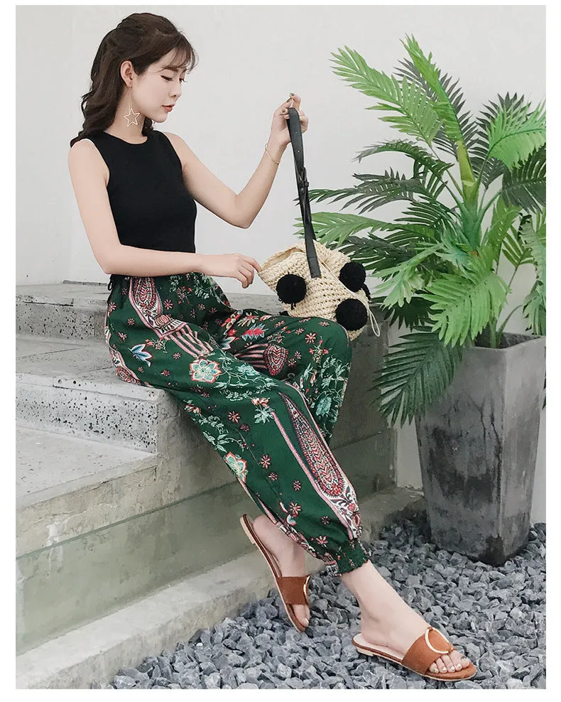 Korean Chiffon Casual Pants Women Loose Feminine High Waist Ankle-Length Lantern Pants