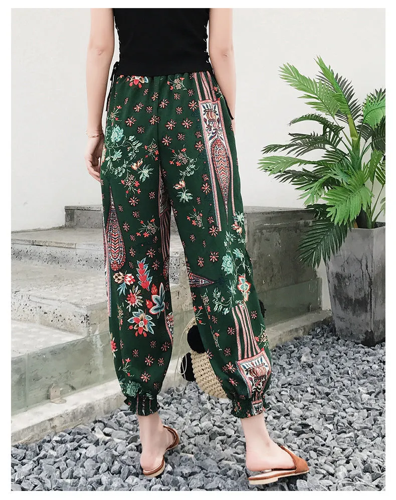 Korean Chiffon Casual Pants Women Loose Feminine High Waist Ankle-Length Lantern Pants