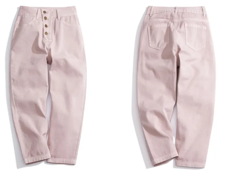 LEDDIN DESIGN BUTTON DETAIL STRAIGHT LEG JEANS