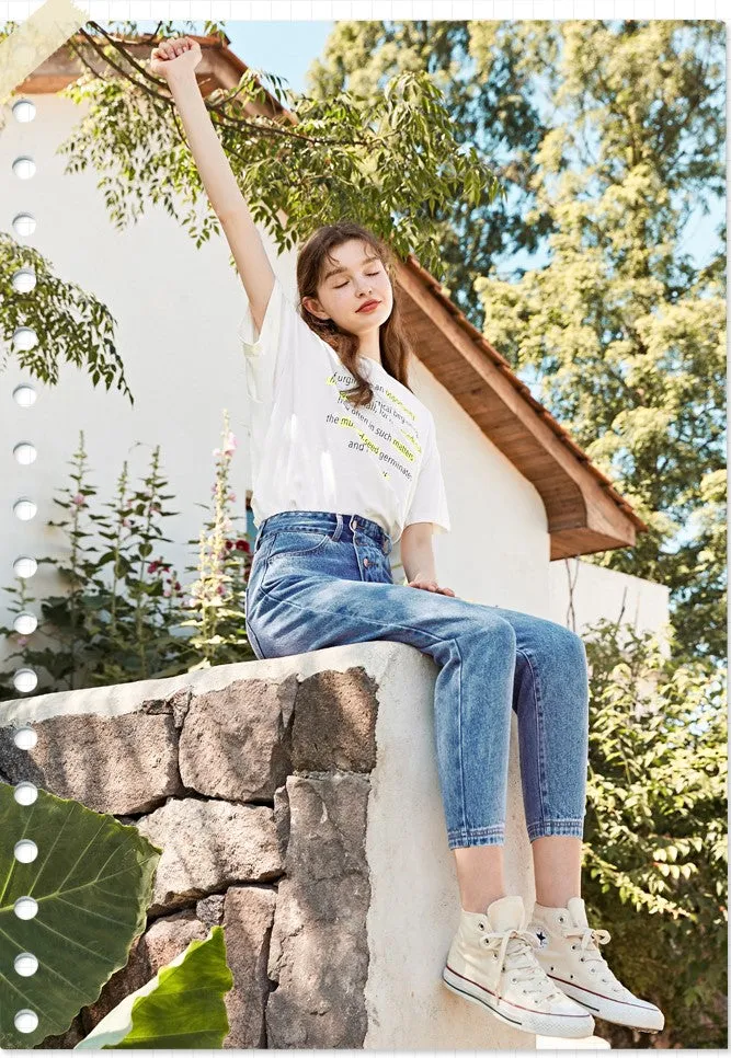 LEDDIN DESIGN BUTTON DETAIL STRAIGHT LEG JEANS