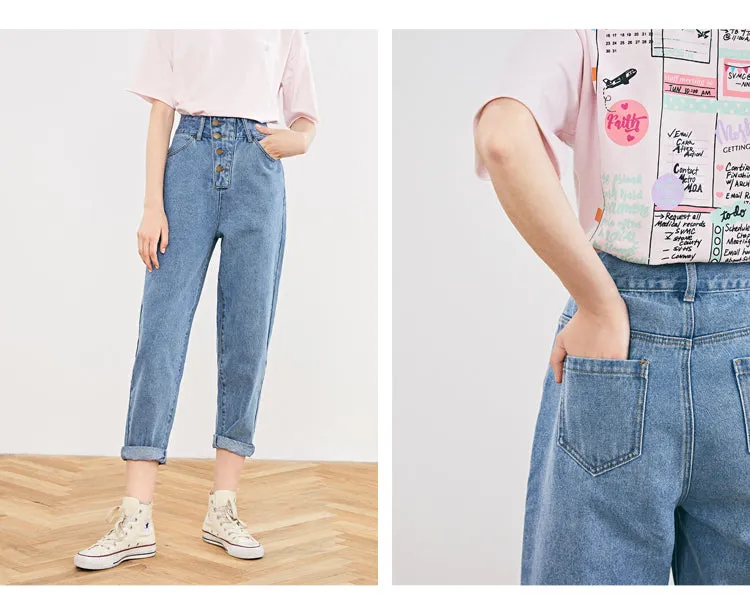 LEDDIN DESIGN BUTTON DETAIL STRAIGHT LEG JEANS