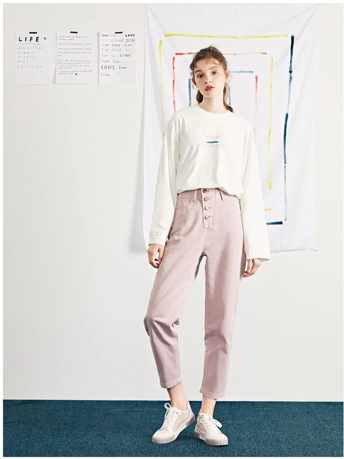 LEDDIN DESIGN BUTTON DETAIL STRAIGHT LEG JEANS
