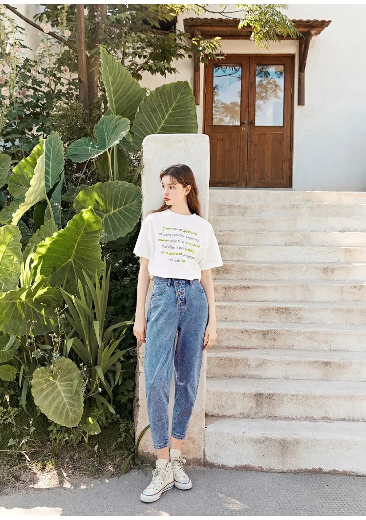 LEDDIN DESIGN BUTTON DETAIL STRAIGHT LEG JEANS