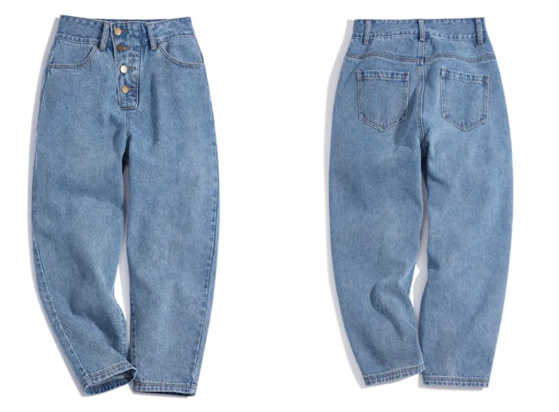 LEDDIN DESIGN BUTTON DETAIL STRAIGHT LEG JEANS