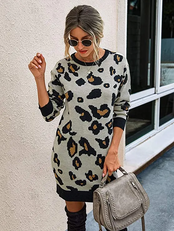 Leopard Print Sweater Dress