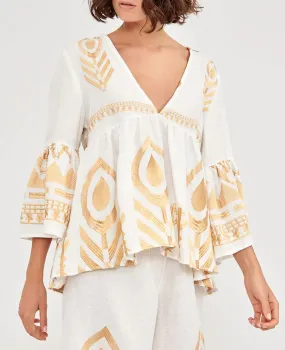 LINEN BLOUSE "FEATHER" WHITE/GOLD