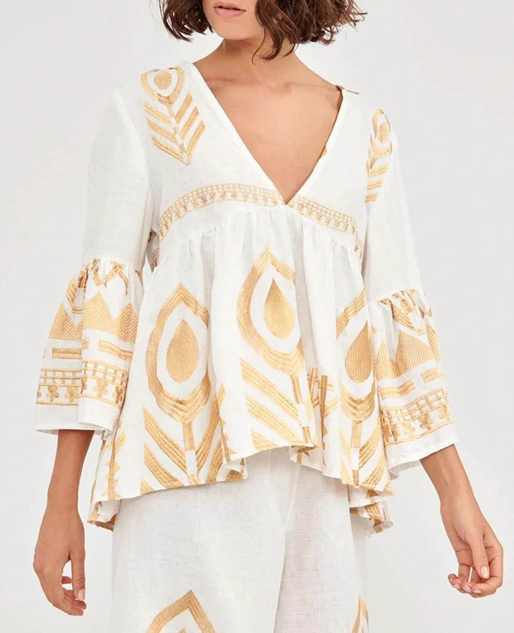 LINEN BLOUSE "FEATHER" WHITE/GOLD