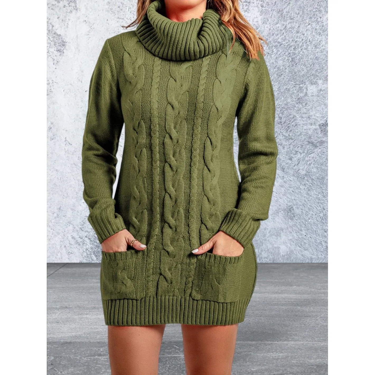 Long Sleeve Cowl Neck Sweater Dress