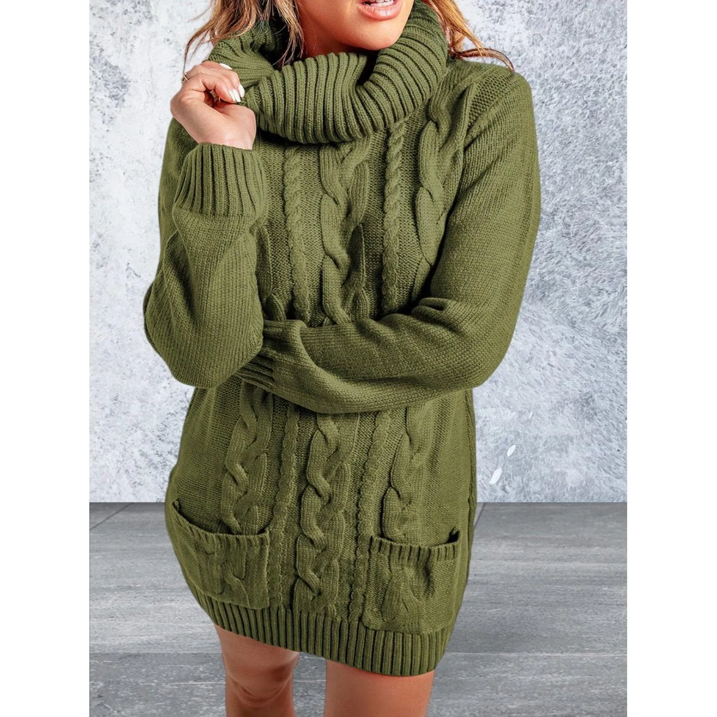 Long Sleeve Cowl Neck Sweater Dress