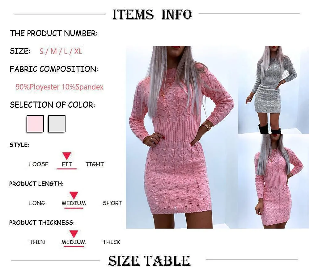 Long Sleeve Crew Neck Sweater Bodycon Dress